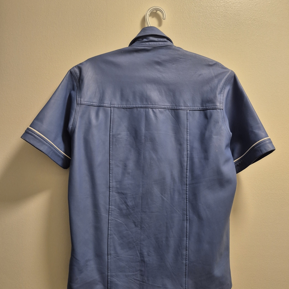 Leather  Blue Short Sleeve Shirt Jacket " DICOUNTED " - Picture 7 of 16